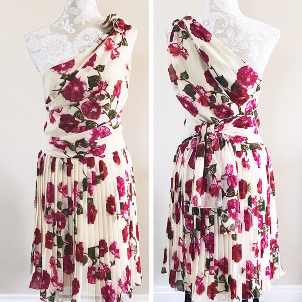 Alberta Ferretti one shoulder pleated dress